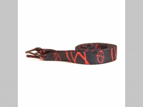 čierne šnúrky s červeným motívom anarchy - áčko, širšie, ploché šnúrky do topánok dĺžka 110cm šírka 1,9cm materiál:100%polyester